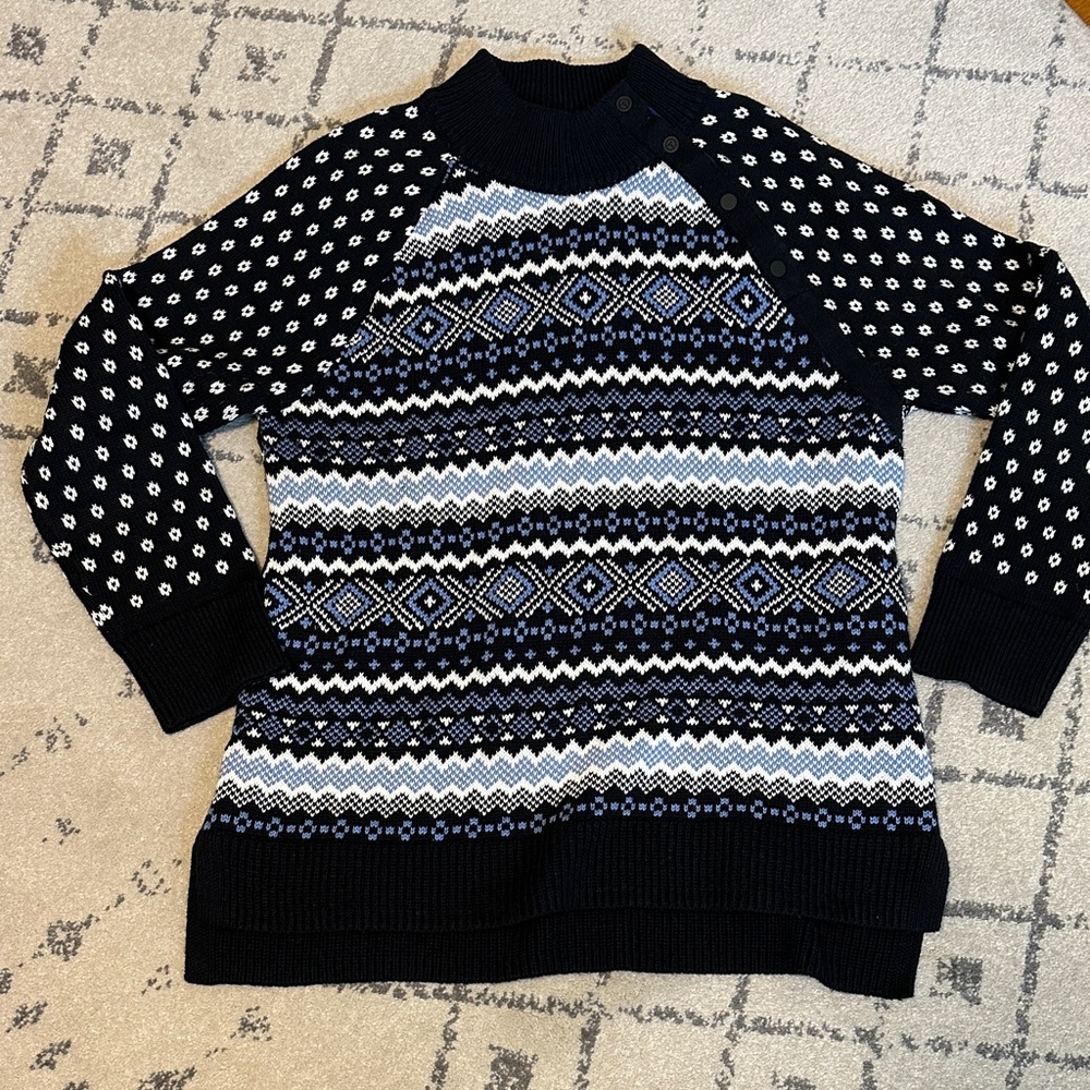 Talbots Black and White Patterned Turtleneck Sweater